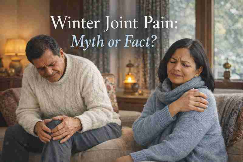 Middle aged couple suffering from shoulder and knee pain in winter season indoors
